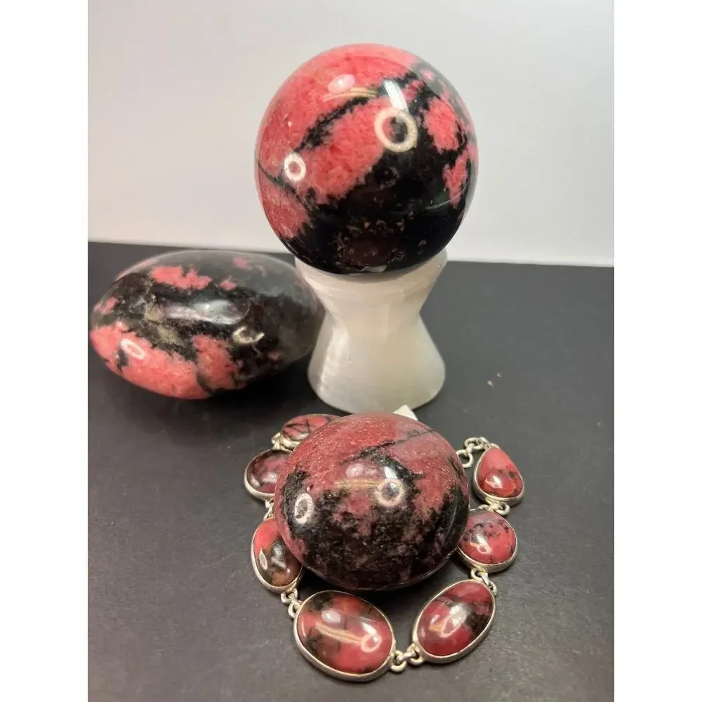 New Rhodonite free form sterling silver link bracelet